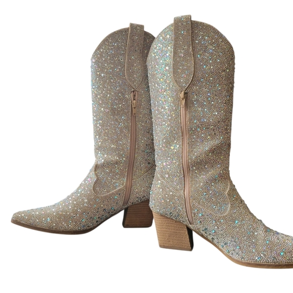 BeastFashion Cowboy Boots Size 10 Rhinestone Glitter Western Rave Festival - Picture 1 of 5